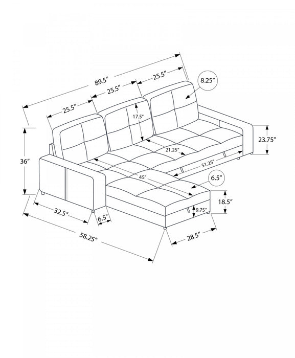 Sleeper Sofa, 90\" Length, Convertible Sofa Bed, Storage Chaise, Light Grey Fabric Sleeper Sofa