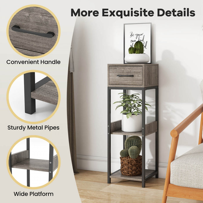 Costway 2 Pack 3 Tier Indoor Tall Plant Stand With Drawer Anti-tipping Devices Display Shelf