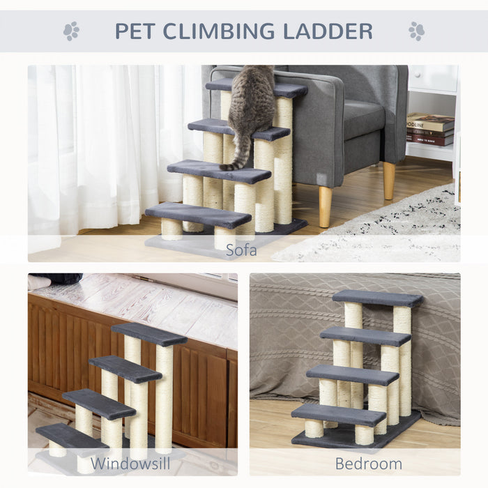 Pawhut 4 Tier Pet Stairs Dog Cat 4 Steps Kitty Scatching Post Cat Scratch Furniture Dark Grey