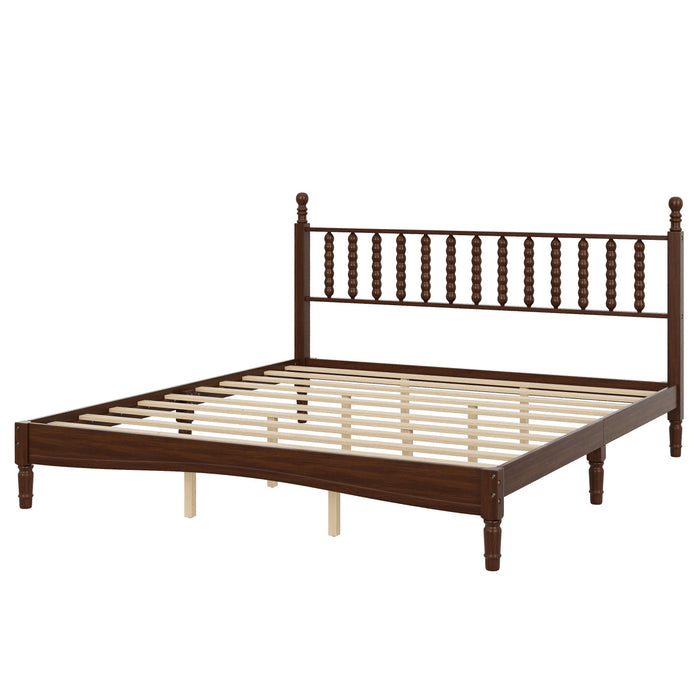 Oliver Retro Wood Platform Bed with Gourd Shaped Headboard - Dark Brown