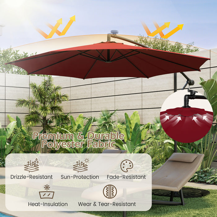 Costway 10FT Patio Solar-Lighted 112 LED Cantilever Offset Umbrella Crank Tilt Outdoor