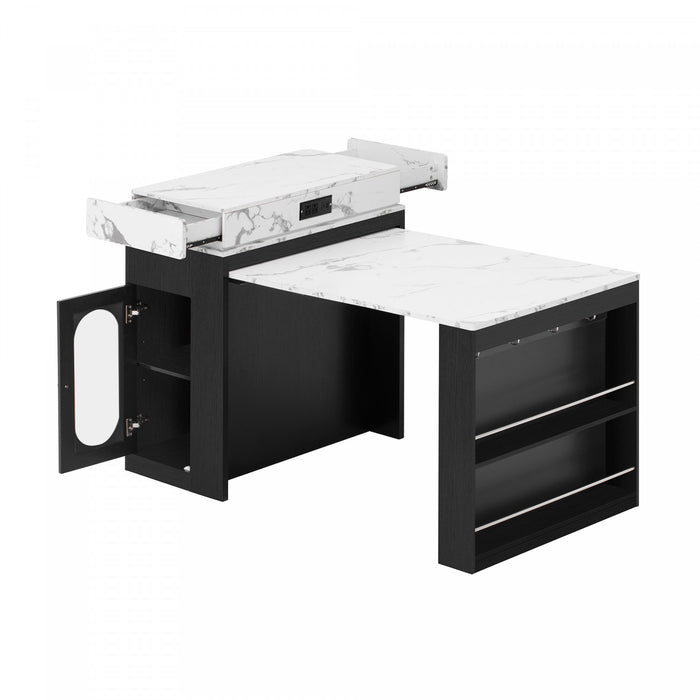 Logan Extendable Dining Table with Folding Top and Storage Drawers,Black