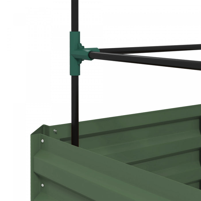 Outsunny Raised Garden Bed, 24\" X 24\" X 11.8\" Outdoor Galvanized Planter Box With 3-tier Trellis Tomato Cage And Open Bottom For Climbing Vines, Vegetables, Flowers, Green