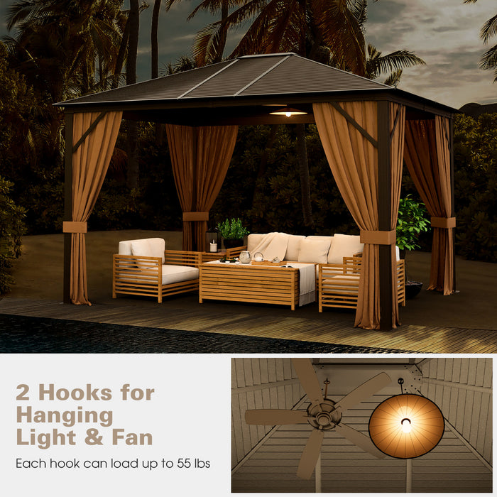 Costway 12' X 10' Patio Hardtop Gazebo W/ Galvanized Steel Top Aluminum Frame Outdoor