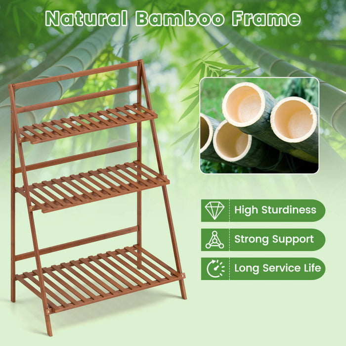 Costway 3 Tier Folding Shelf Stand Bamboo Flower Pot Display Rack Bookcase Organizer