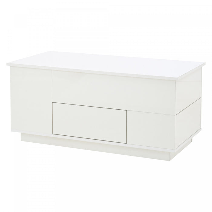 Flexi 39.3 Inch 4-in-1 Lift-Top Coffee Table with LED Lights, Dual Drawers and Storage Ottomans, White