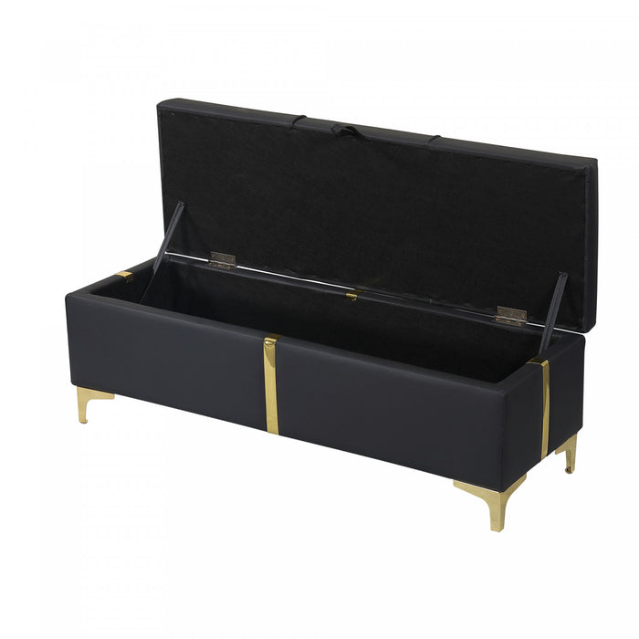 Tony Soft Velvet Upholstered Storage Ottoman Bench With Metal Legs,black