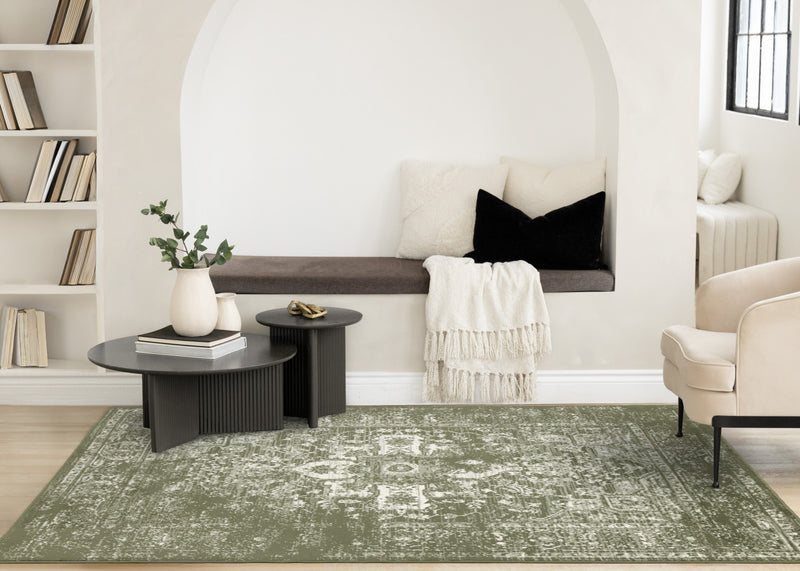 Florence Green White Elegant Classic Rug, 6'7\" x 9'6\" Indoor Area Rug