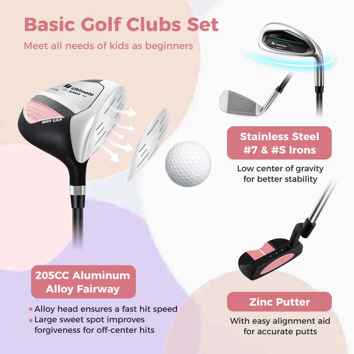 Ultimate Kids Golf Practice Set Junior Complete Golf Club Set For Kids Age 5-7 Years Old Pink