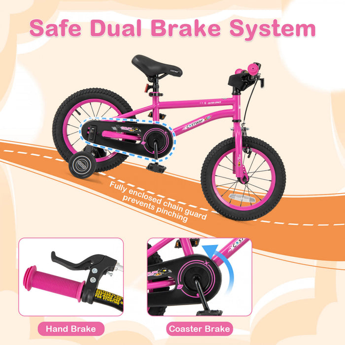 Costway 14-inch Kid's Bike For 3-5 Years Old With Adjustable Saddle & Anti-slip Handlebar Pink