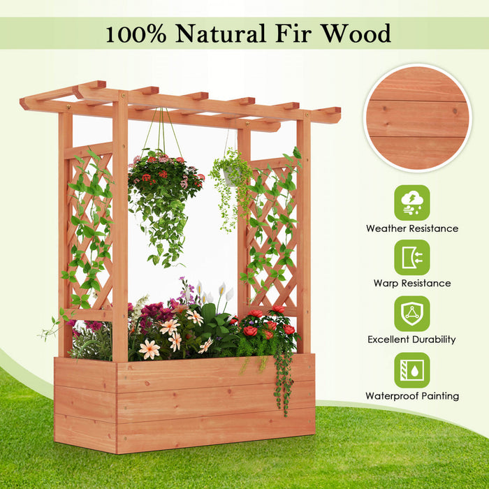 Costway 1 Pcs Wooden Raised Garden Bed With Trellis & Hanging Roof Drainage Elevated Planter Box