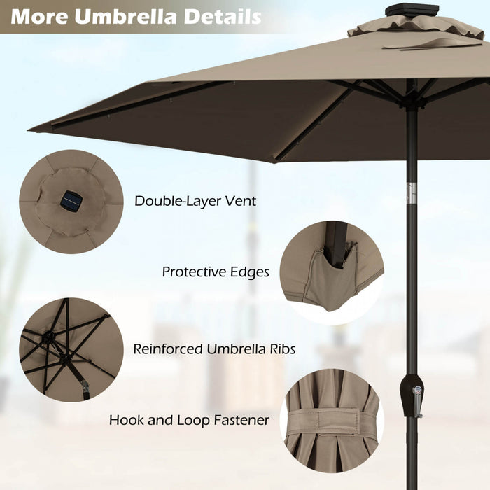 Costway 9' Solar LED Lighted Patio Market Umbrella Tilt Adjustment Crank Lift Tan