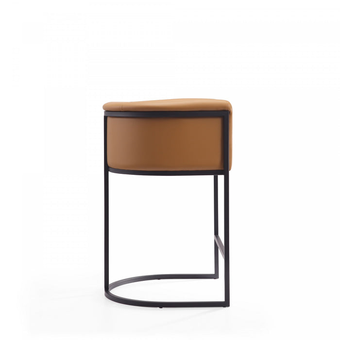 Cosmopolitan Mid-Century Modern Metal Upholstered Counter Stool in Camel - Set of 2 Bar Stool