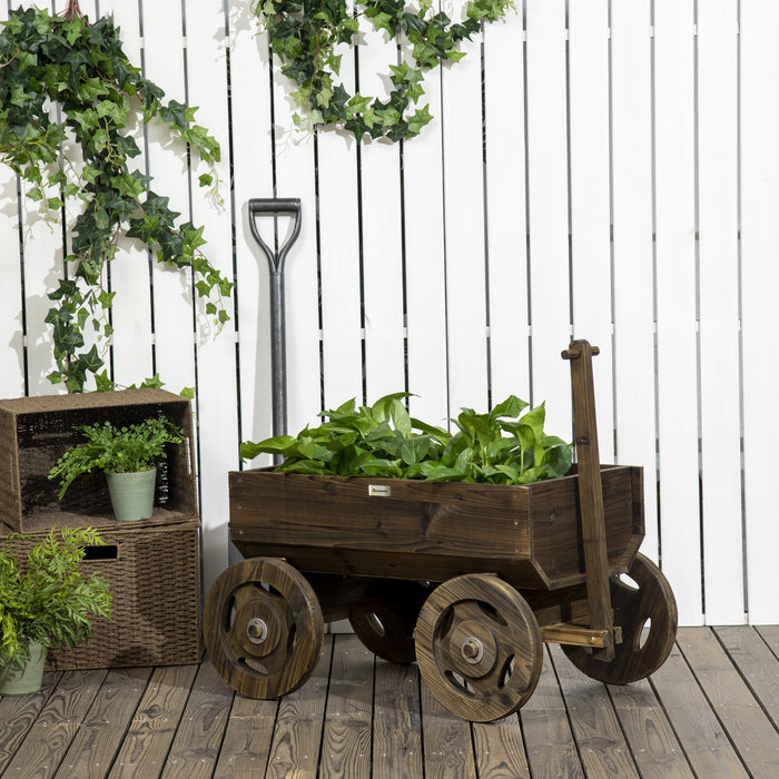 Outsunny Wood Flower Cart, Raised Garden Bed W/ Wheels, Planters For Outdoor Plants, Backyard, Patio, Deck, Garden Decor