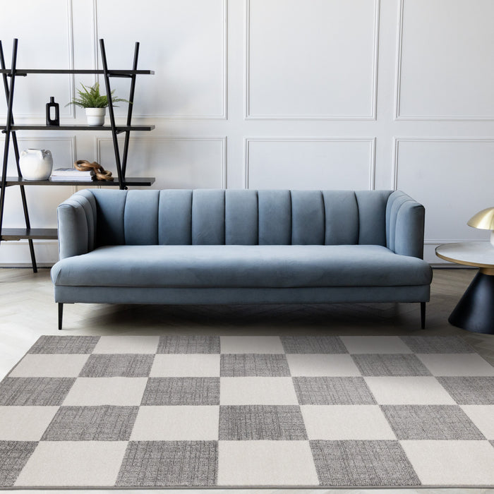 Covington Grey White Checkered Pattern Rug, 5'3\" x 7'7\" Indoor Area Rug