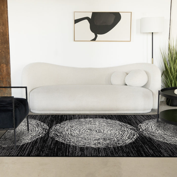 Florence Black Grey White Tree Ring Design Rug, 5'3\" x 7'4\" Indoor Area Rug
