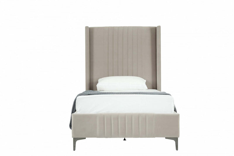 Promenade Mid-Century Modern Upholstered Velvet Twin Bed in Rustic Taupe