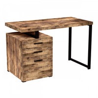 47” Computer Desk With 3 Drawers - Brown Reclaimed Wood With Silver Metal Base 