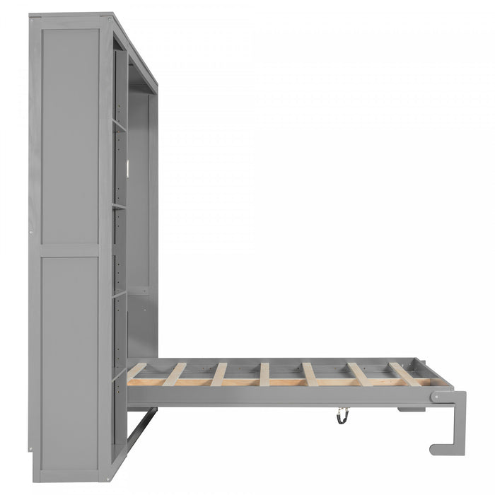 Jessie Space-Saving Multi-Functional Wall Bed with Shelves,Queen Size,Grey Queen Bed