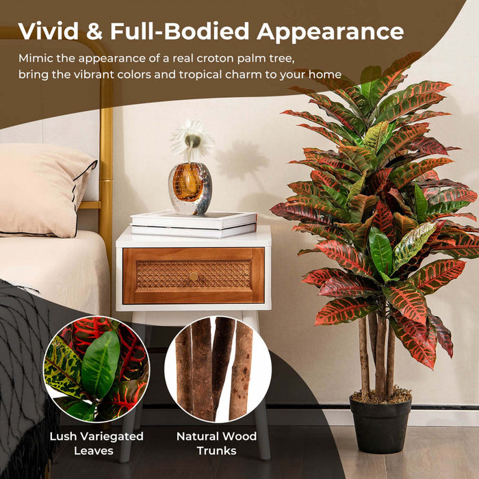 Costway Artificial Croton Plant 40\" Tall Faux Fiddle Leaf Fig Tree Fake Croton Palm Tree