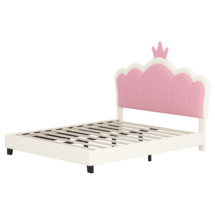 Judson Upholstered Princess Bed With Crown Headboard And Pu Platform Frame,full Size,cream Full Bed