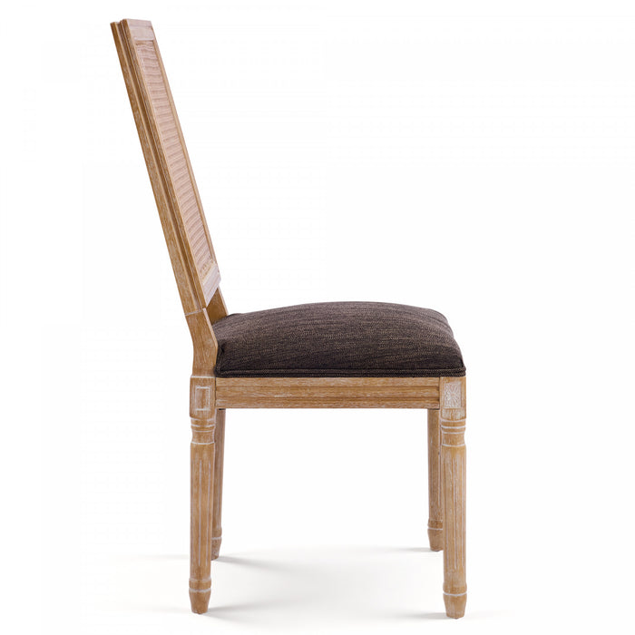 Oliver Solid Wood Rubberwood Dining Chair Set of 2 with Upholstered Seat Cane Backrest and Fluted Legs,Brown