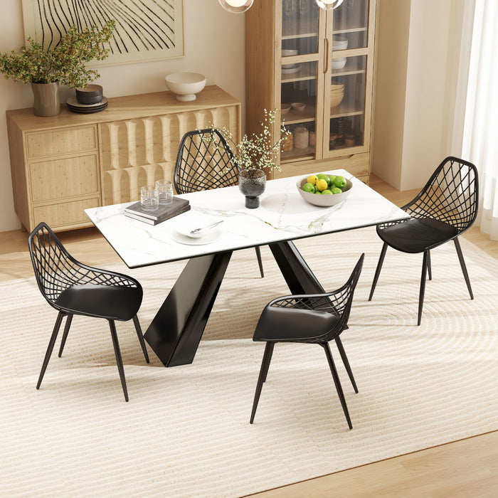 HOMCOM Plastic Dining Chairs Set of 4 Kitchen Chairs, Black