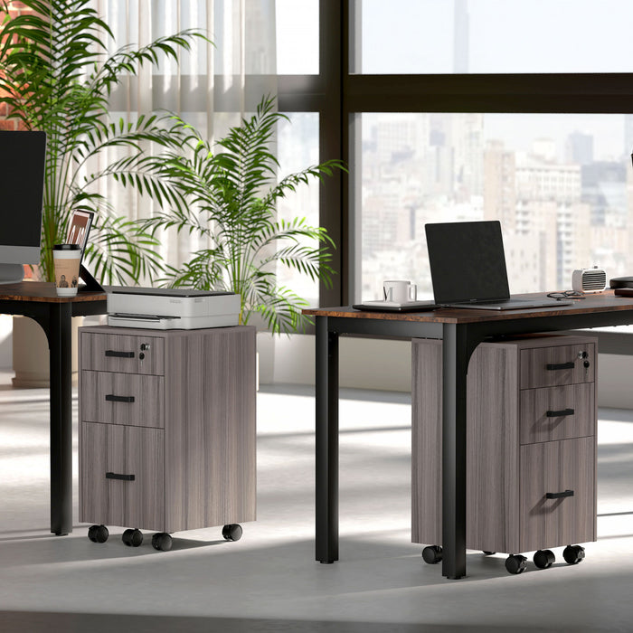 HOMCOM 3 Drawer File Cabinet with Hanging Bars for Letter A4 Size, Grey