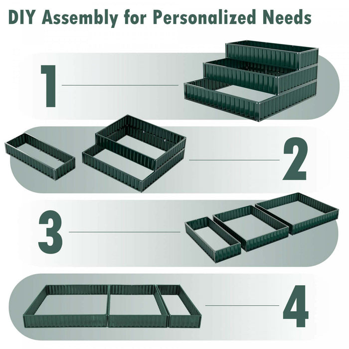 Costway 2 Pcs 3-tier Raised Garden Bed,47\" X 47\" X 24\" Metal Outdoor Elevated Planter Box Green