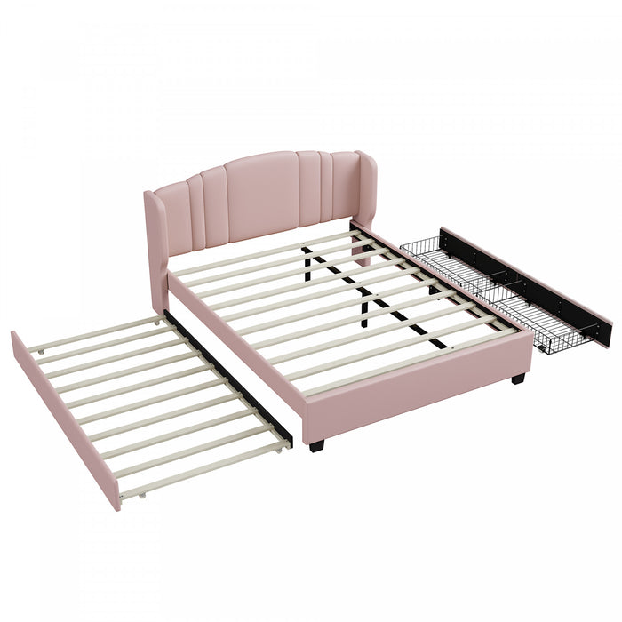 Jean Upholstered Platform Bed with Wingback Headboard and Storage Drawers,Queen Size,Pink Queen Bed