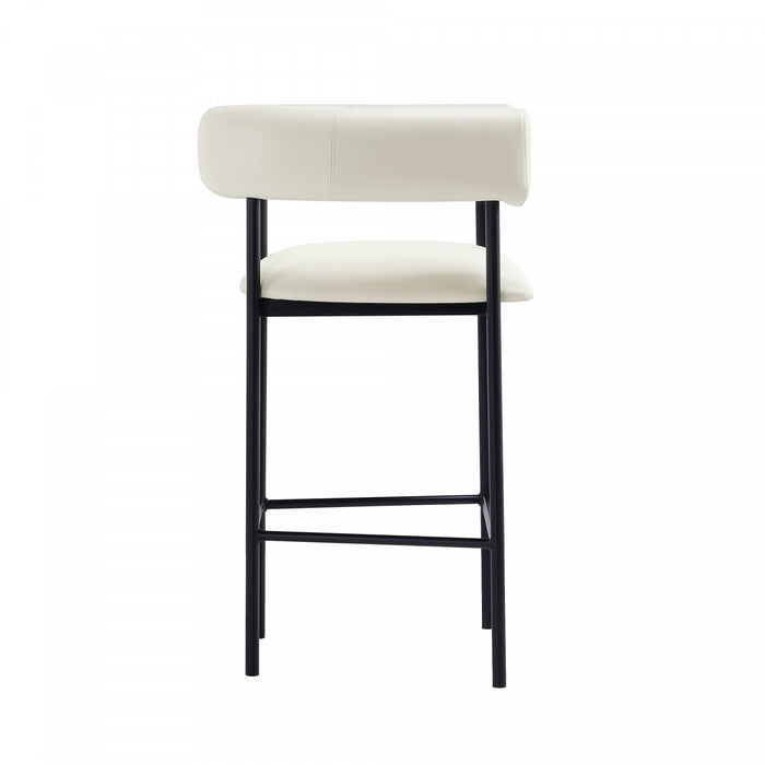 Onda Contemporary Vegan Leather Metal Counter Stool in Ivory