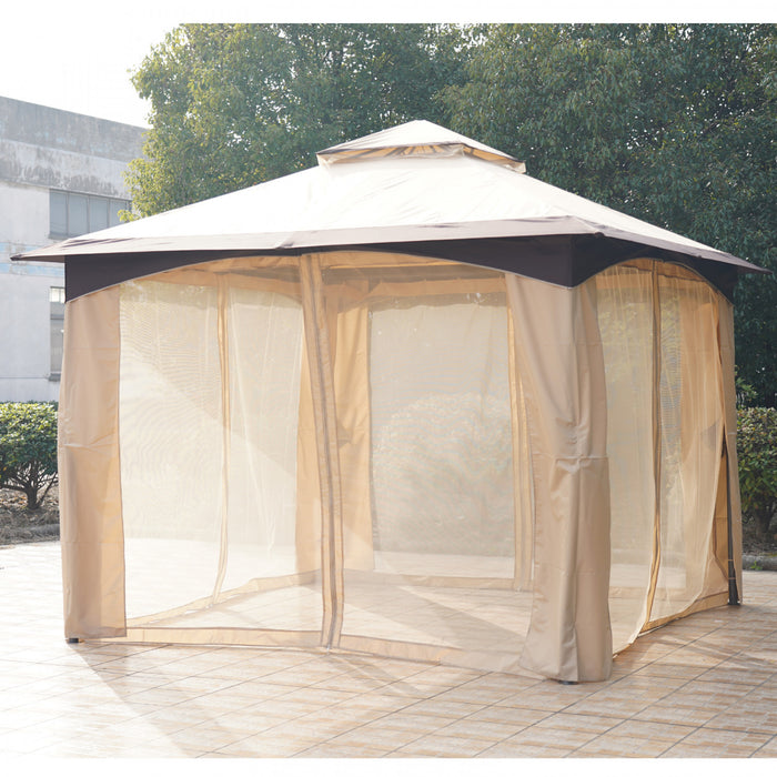 Outsunny 10' X 10' Soft Top Gazebo Canopy Tent W/ Double Roof, Eaves Design And Mesh Netting Sidewall Outdoor Patio Large Garden
