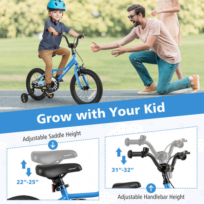 Costway 16\" Kids Training Bike With Removable Training Wheels Pneumatic Tires Navy