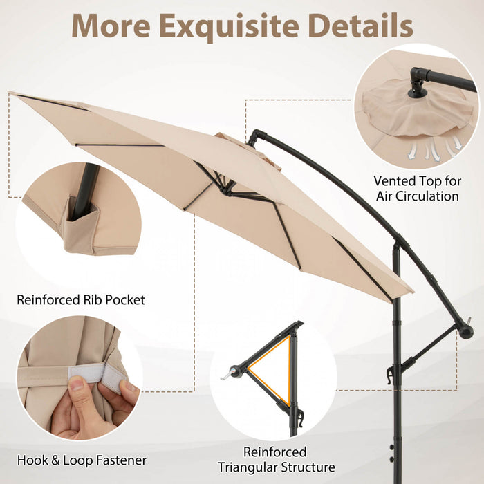 Costway 10FT Patio Offset Hanging Umbrella Easy Tilt Adjustment 8 Ribs Backyard Beige