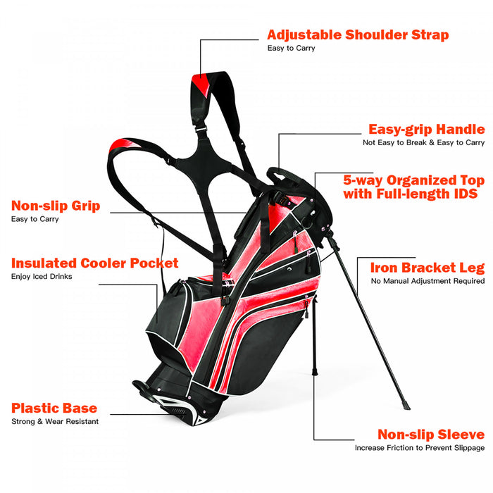 Costway Golf Stand Cart Bag Club W/6 Way Divider Carry Organizer Pockets Storage Red