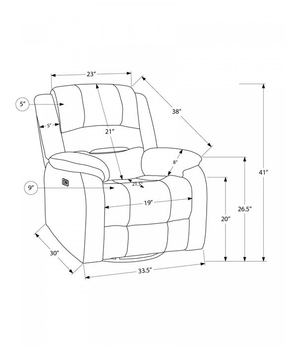 Large Upholstered Power Reclining Chair, Usb Ports Included, Gold Fabric, Transitional Recliner