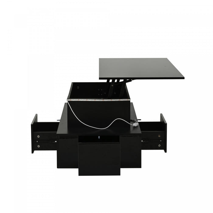Daniel Lift-Top Coffee Table with LED Lighting and 4 Drawers,Black