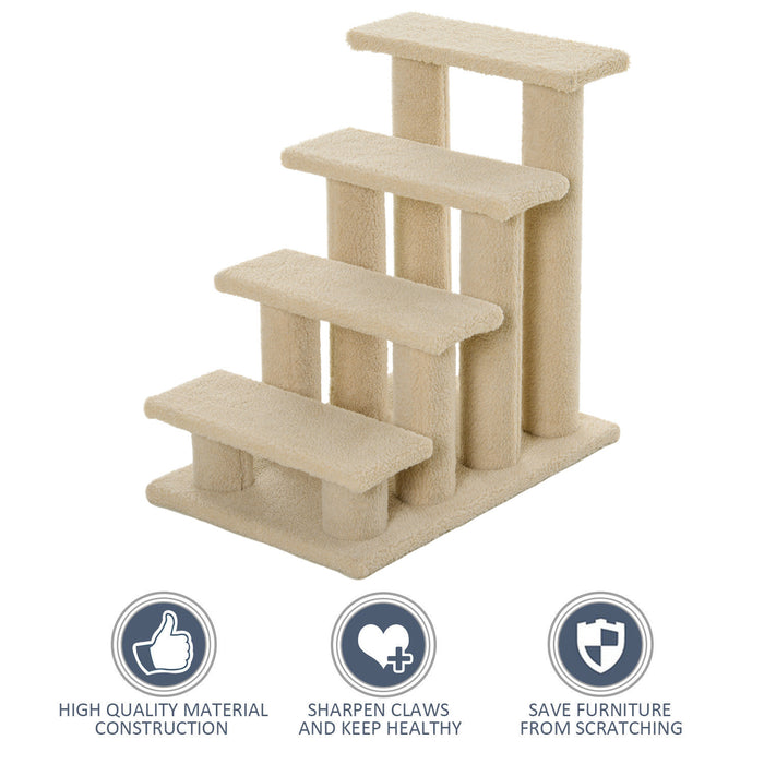 Pawhut 4-step Multi-level Carpeted Cat Scratching Post Pet Stairs, Light Brown