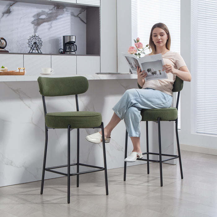 HOMCOM Modern Bar Stools Set of 2 27\" Counter Height Barstools, Green