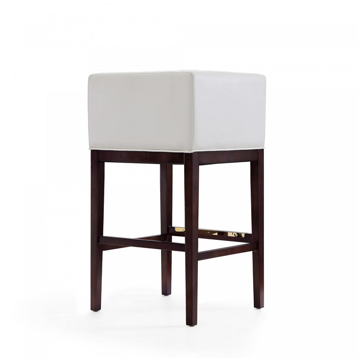 Kingsley Mid-Century Modern Wood Upholstered Barstool in Ivory - Set of 3