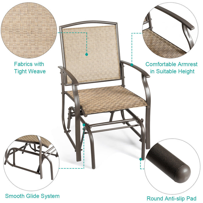 Costway 3PCS Patio Bistro Furniture Set Rocking Glider Chair Glass Table W/Umbrella Hole