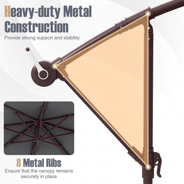 Costway Patio 10FT Hanging Offset Umbrella 32 LED Lights Sand Bag Outdoor Cross Base Dark Gray