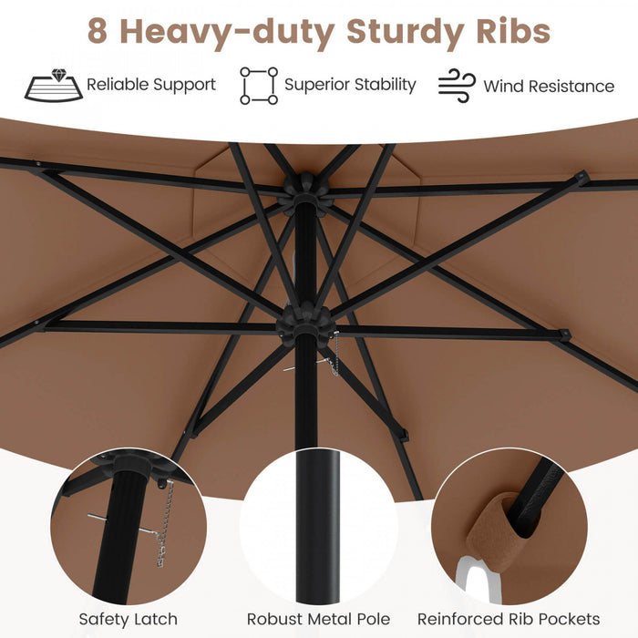 Costway 9.3 FT Solar Patio Umbrella Outdoor Market Sunshade with 24 LED Lights Ruffles Brown