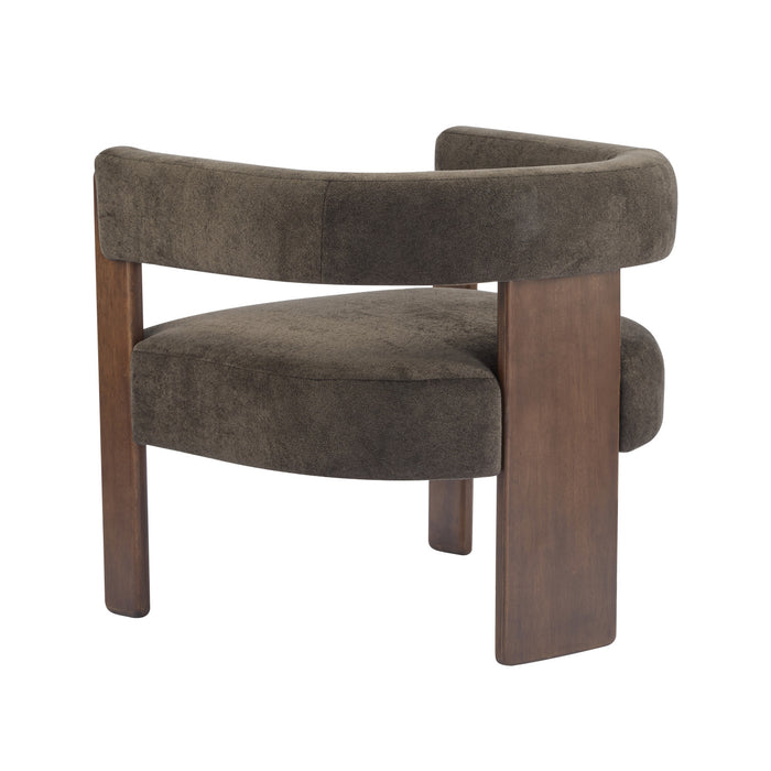 Olivia Velvet Upholstered Accent Armchair with Barrel Back Design and Rubber Wood Frame,Dark Brown Accent Chair