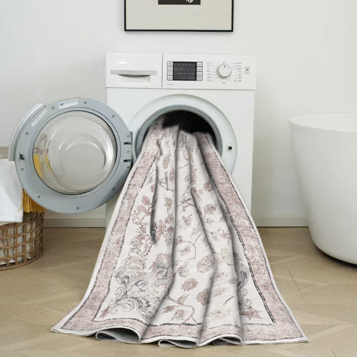 Aqua Primavera Washable Non-slip Low Pile Area Rug 5'x7'