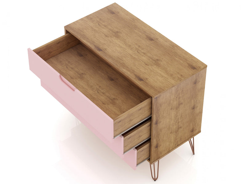 Rockefeller Mid-Century Modern 35\" Dresser in Pink (3-Drawer) - Set of 2