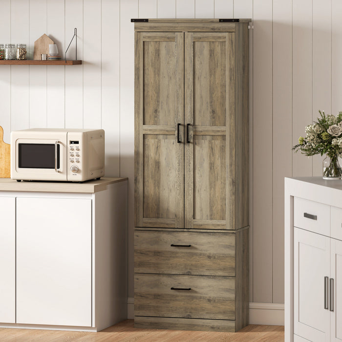 HOMCOM 67\" Tall Kitchen Pantry Cabinet with Adjustable Shelves, Light Ivory