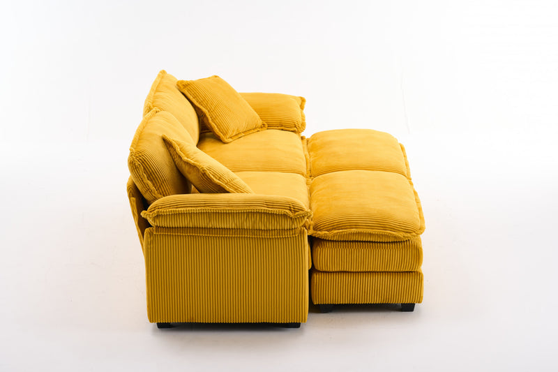 Liam 84.6\" Comfortable Cloud Modular Sofa with Corduroy Upholstered,Yellow
