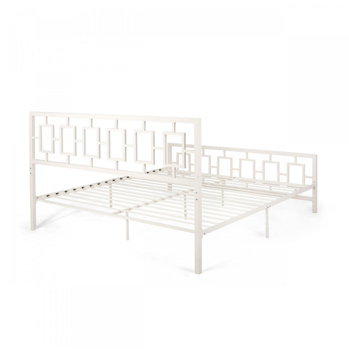 Henry Metal Bed Frame With Vintage Headboard,king Size,white King Bed