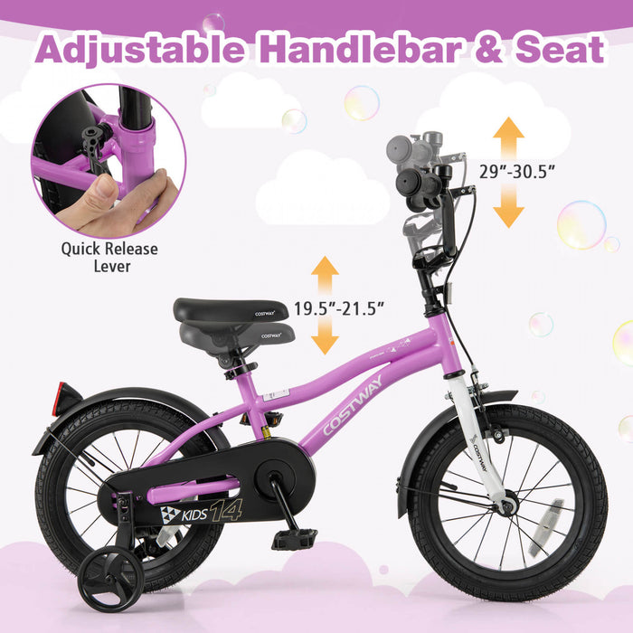 Costway 14\" Kids Bike For 3-5 Years Old Boys & Girls With Adjustable Seat Handbrake Reflectors Purple